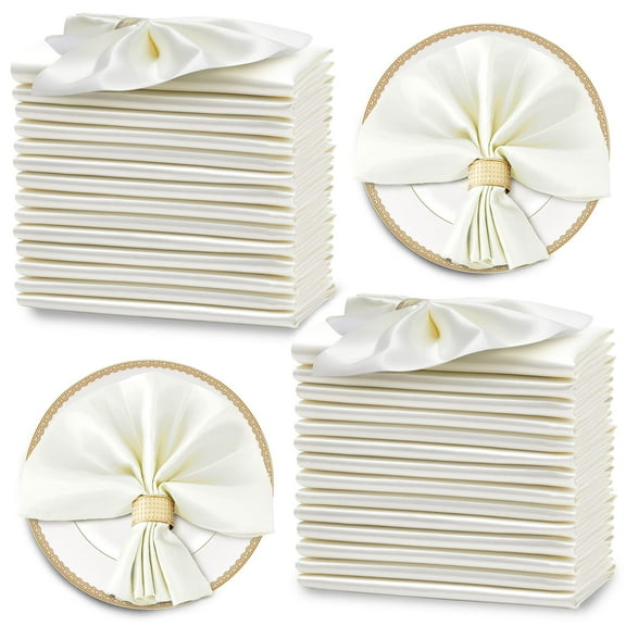 30 Pack Ivory Satin Napkins 17 x 17 Inch, Square Soft Table Dinner Napkins for Weddings Banquets Parties