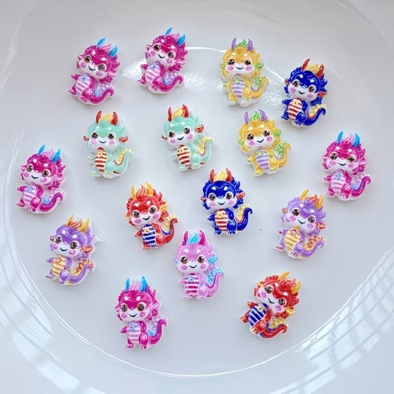 30 Pack Kawaii Cartoon Dinosaur Nail Charms - Colorful Rhinestone Nail Art Decorations for Creative Crafts