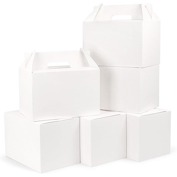 30 Pack Large Gable Boxes with Handles, 9x6x6 Inch Spacious Capacity Party Favor Boxes, White Treat Box for Gifts, Bread, Cookies, Lunch, Bakery, Wedding, Birthday, Picnic