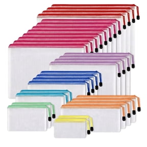 30 Pack Large Mesh Zipper Pouch Bags,Reusable for Classroom Organization