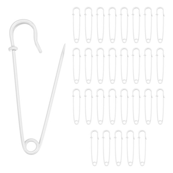 30-Pack Large Safety Pins, 3" Spring Lock Pins Blanket Bulk Pin for Fashion/Clothes/Sewing/Quilting/Upholstery/Laundry/DIY Craft/Decorative, Big Safety Pins [White]