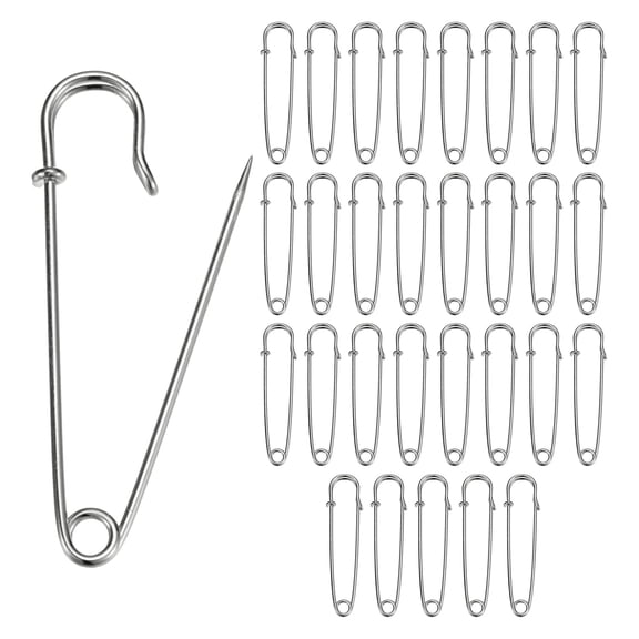 30-Pack Large Safety Pins, 3" Spring Lock Pins Blanket Bulk Pins for Fashion/Clothes/Sewing/Quilting/Upholstery/Laundry/DIY Craft/Decorative, Big Safety Pins [Silver]