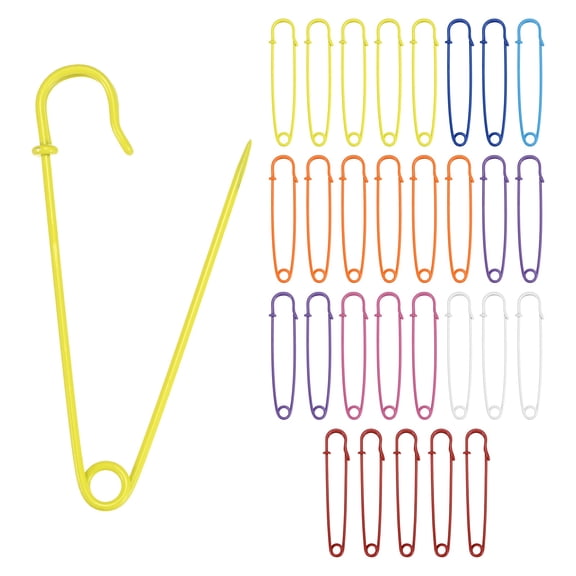 30-Pack Large Safety Pins, 4" Spring Lock Pins Blanket Bulk Pin for Fashion/Clothes/Sewing/Quilting/Upholstery/Laundry/DIY Craft/Decorative, Big Safety Pins [Multicolor]