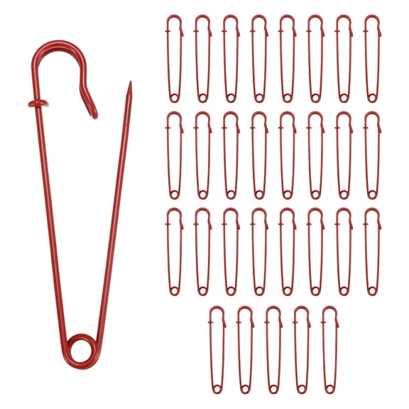 30-Pack Large Safety Pins, 4" Spring Lock Pins Blanket Bulk Pin for Fashion/Clothes/Sewing/Quilting/Upholstery/Laundry/DIY Craft/Decorative, Big Safety Pins [Red]
