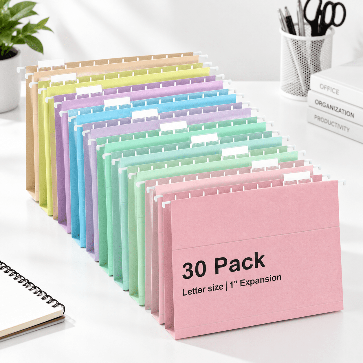 30 Pack Letter Size Hanging File Folders with 1/5-Cut Tabs and Blank ...