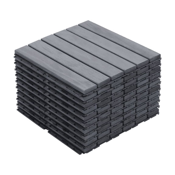 30-Pack Light Gray Striped Acacia Wood Deck Tiles, 12"12" Outdoor Flooring