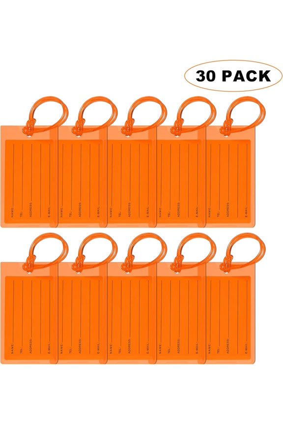 30 Pack Luggage Tags for Suitcases, Airplane Travel Essentials for Flying, International Travel Must Haves, and Luggage Accessories-Deep Orange