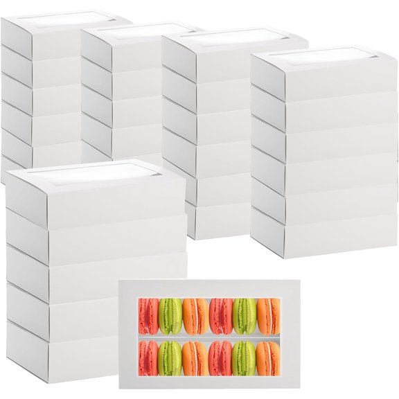 30 Pack Macaron Boxes for 12, Macaron Gift Box, White Bakery Boxes with Clear Window, Cookie Packaging Box for Strawberry Gift, Chocolate, Truffles Cake, Desserts, Mini Cupcakes, Muffins