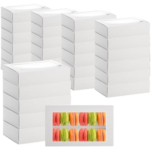 30 Pack Macaron Boxes for 12, Macaron Gift Box, White Bakery Boxes with Clear Window, Cookie Packaging Box for Strawberry Gift, Chocolate, Truffles Cake, Desserts, Mini Cupcakes, Muffins