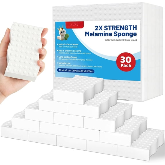 30 Pack Melamine Cleaning Sponge, Wave Pads, 2X Density Heavy Duty Multi-Purpose Household Cleaner for Kitchen, Bathroom, Walls, Oven, Shoes