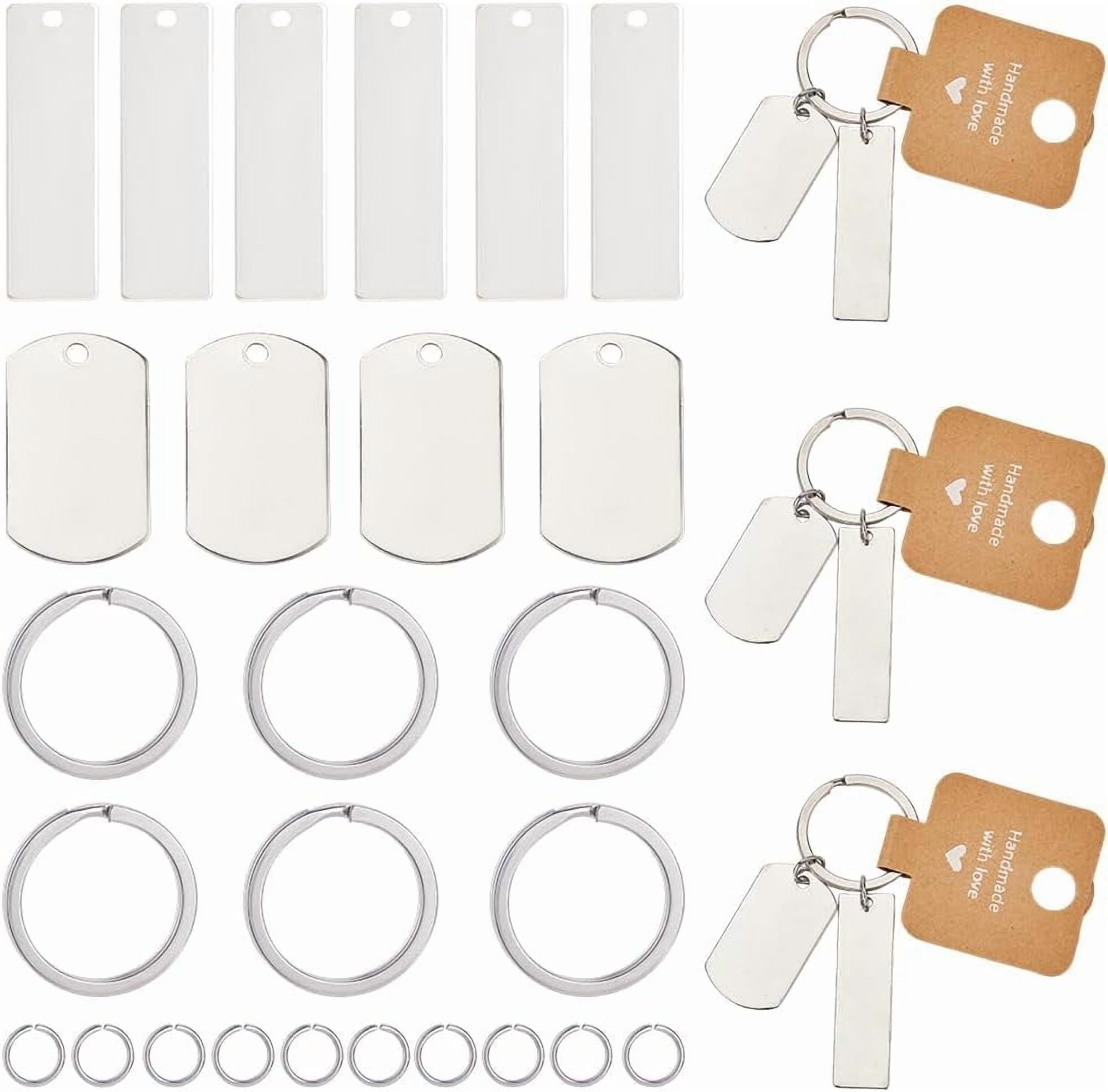 30 Pack Metal Key Chain Blanks Laser Engraved Jewelry Blanks Stainless Steel Stamping Blank Tags Round Key Ring Paper Display Cards Jump Rings Keychain Making Kits for DIY Birthday Gifts for making