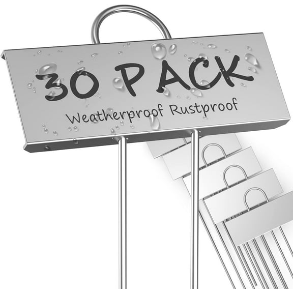 30-Pack Metal Plant Labels Weatherproof Garden Markers,Height 10.6'', Label Area 3.5''X 1.2'' Reusable Nursery Tags for Vegetables Herb Flower Seed Greenhouse - Zinc
