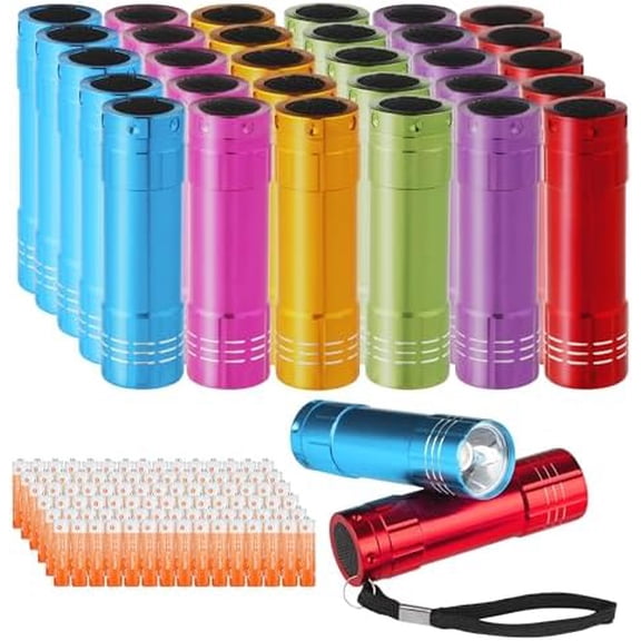 30 Pack Mini Bulk Cheap Flashlights Aluminum LED Handheld Torches with Lanyard Batteries Included for Party Favors Camping Power Outage Emergency Gift to Operation Christmas Child Items