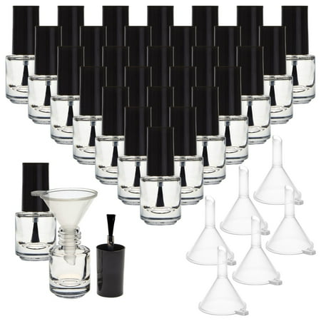 30 Pack Mini Empty Nail Polish Bottles with Brush Cap, 5ml Refillable Glass Containers with 6 Plastic Funnels