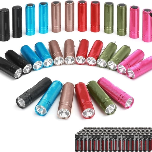 30-Pack Mini Flashlight Set, Aluminum LED Handheld Torches with Lanyard, Assorted Colors, Batteries Included for Party Favors, Night Reading, Camping, Power Outage, Gift to Christmas