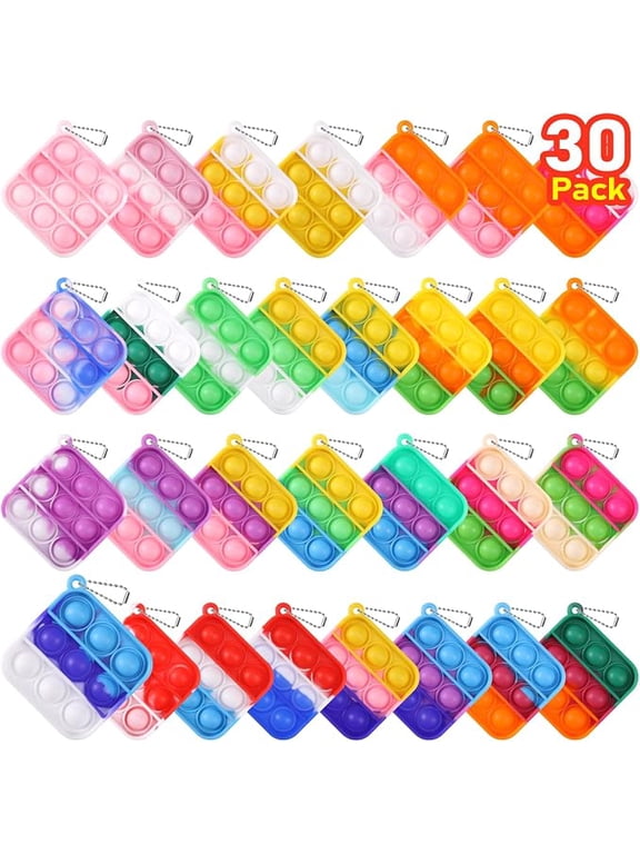 30 Pack Mini Pop Fidget Keychains Birthday Party Favors Classroom Prizes