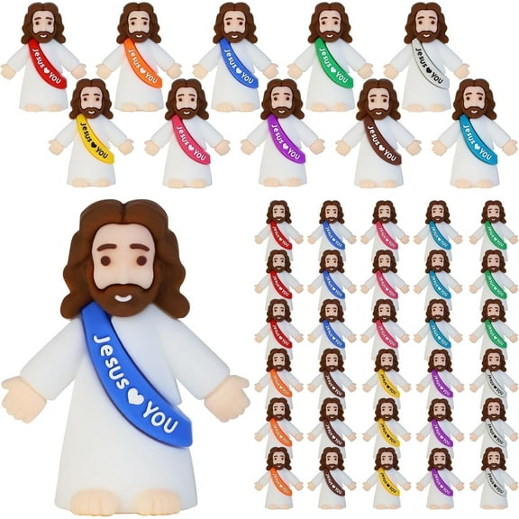 30-Pack Mini Rubber Jesus Figures – Original “Jesus Loves You” Toys for Hide and Seek, Sunday School, Baptism Gifts, Religious Party Favors – Assorted Colors