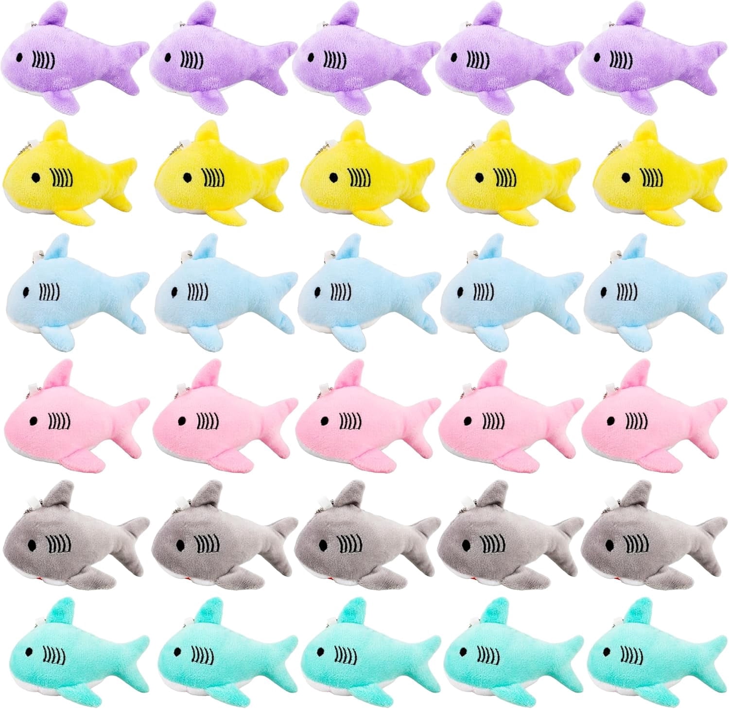 30-Pack Mini Shark Plush Toys - 4.7" Soft Sea Animal Keychains for Party Favors, Goodie Bag Fillers, and Classroom Prizes