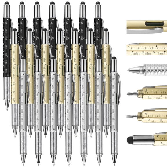 30 Pack Multitool Pens, 6-in-1 Ballpoint Pen with Stylus, Screwdriver, Ruler, Level Gauge