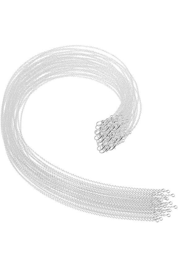 30 Pack Necklace Chain Silver Plated Necklace Chains Bulk Cable Chain Charms for Jewelry Making, 1.2 mm