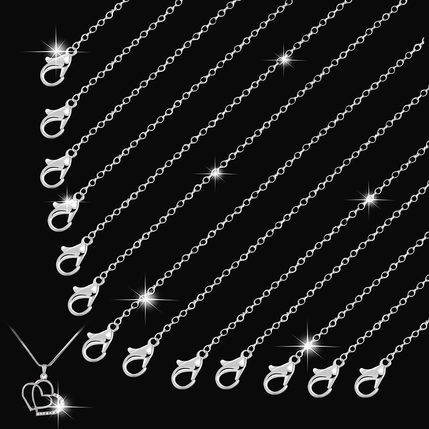 30 Pack Necklace Chain With Lobster Clasps, Silver Plated Copper Chain