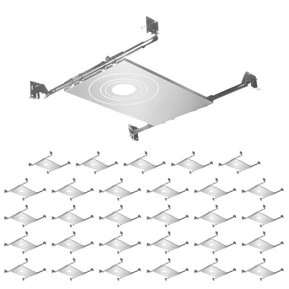 30 Pack New Construction Mounting Plate with Symmetric Round Hole -3-4-6 Inch LED Recessed Lighting Kits, Compatibility Upgrade, Extendable Hanger Bars, Shallow Recessed Lighting Housing