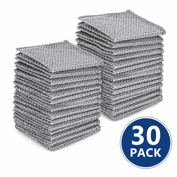30 Pack Non-Scratch Steel Wool Scrubber Pads, Kitchen Cleaning Set, Dish Scrub Cloths, Remove Grease & Stains Without Damaging Surfaces