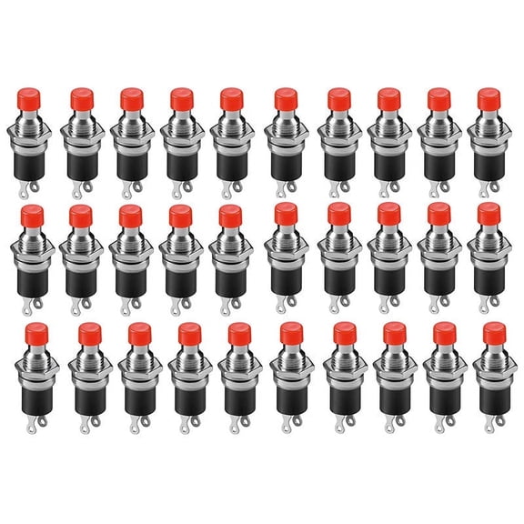 Electronix Express 30 pack Normally Open Momentary Switch with Round Red Button, 2-Pin Solder Lug Termination, 1A 125VAC