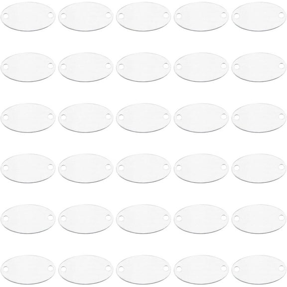 30 Pack Oval Aluminum Blank Tags with 2 Holes Pet Dog Blank Tags Sliver Engraving Blanks for DIY handcrafting