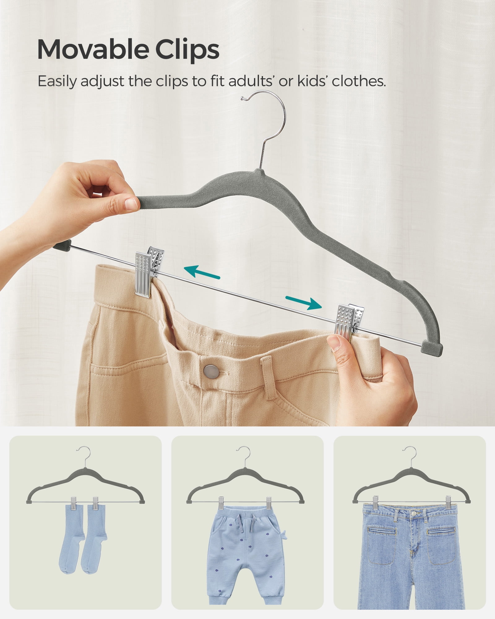 30-Pack Pants Hangers, 16.7-Inch Long Velvet Hangers with Adjustable Clips, Heavy-Duty, Non-Slip Skirt Hangers, Velvet Pants Hangers