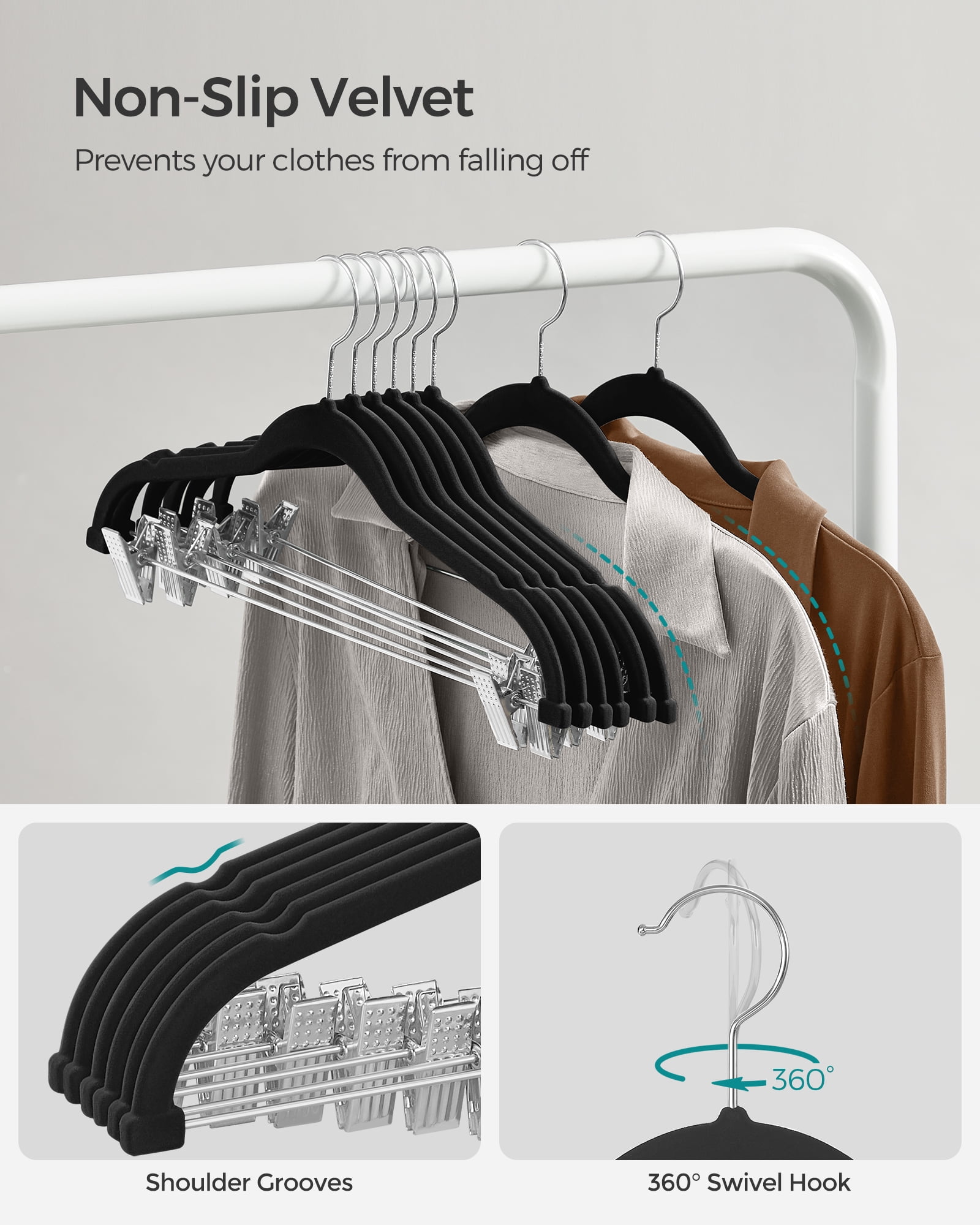 30-Pack Pants Hangers, 16.7-Inch Long Velvet Hangers with Adjustable Clips, Heavy-Duty, Non-Slip Skirt Hangers, Velvet Pants Hangers
