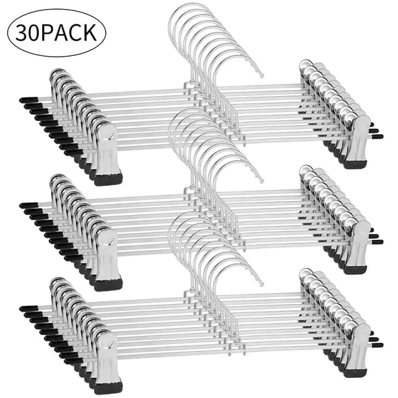 30 Pack Pants Hangers Space Saving,9-11 Inch Non Slip Stainless Steel Metal Pants Hanger with Clips,Clothes Hangers for Shorts,Skirt,Bottoms,Jeans