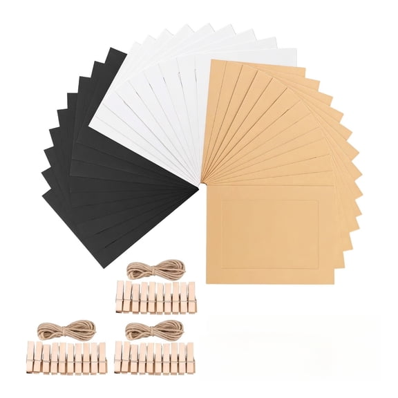 30 Pack Paper Picture Frames, Cardboard Photo Frames with Larger Display Window, Hanging Photo Frames with Strings and Clips for Wall Decor, Photo Banner and DIY Artwork