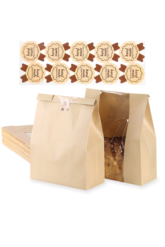 30 Pack Paper Sourdough Bread Bags for Homemade Bread with Seal Sticker, Large Bakery Bags with Clear Window, Bread Loaf Bags for Cookie Baked Food Packaging Storage (12.2 x 8.2 x 3.9 Inch)
