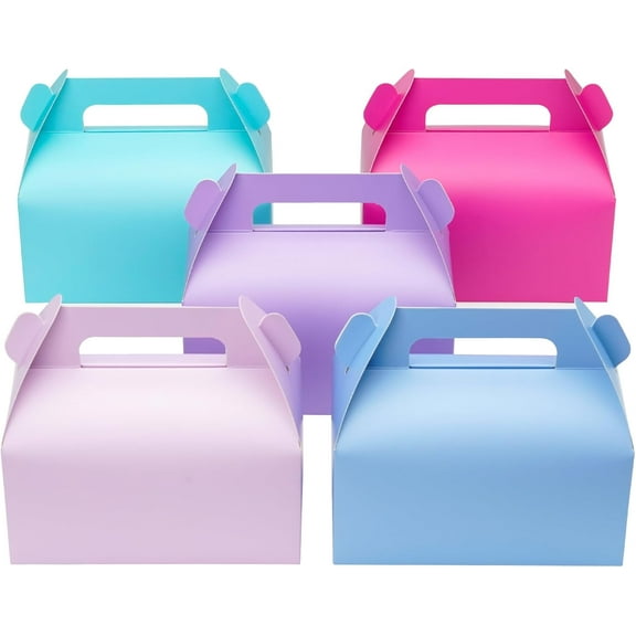 30 Pack Party Favor Bag Boxes, Gable Gift Boxes with Handles for Candies Treats Goodies Cookies Happy Meals, Ideal for Theme Birthday Party, Classroom Events, Valentine's Day, 6.5x3.5x3.5 Inches