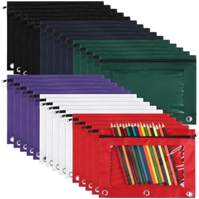 30 Pack Pencil Pouch for 3 Ring Binder Zipper Pencil Pouches with Clear