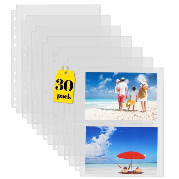 30 Pack Photo Sleeves for 3 Ring Binder, Hold 240 Pictures | Heavy Duty Plastic Binder Sleeves, Photo Album Refill Pages, Acid Free Archival Page Protector, Binder Inserts for Postcard
