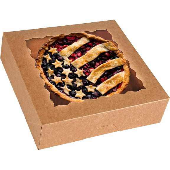 30-Pack Pie Boxes 10" x 10" x 2.5", Bakery Boxes with Window, Auto-Popup Cookie Boxes for Muffins, Donuts and Pastries (Brown)