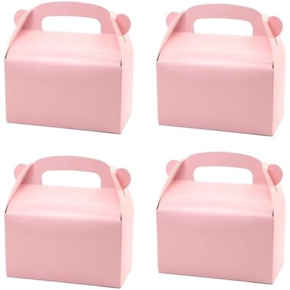 30-Pack Pink Party Favor Treat Boxes, Goodie Boxes, Gable Paper Gift Boxes with Handles. Perfect for Princess Pink Party and Baby Shower Decoration Supplies.