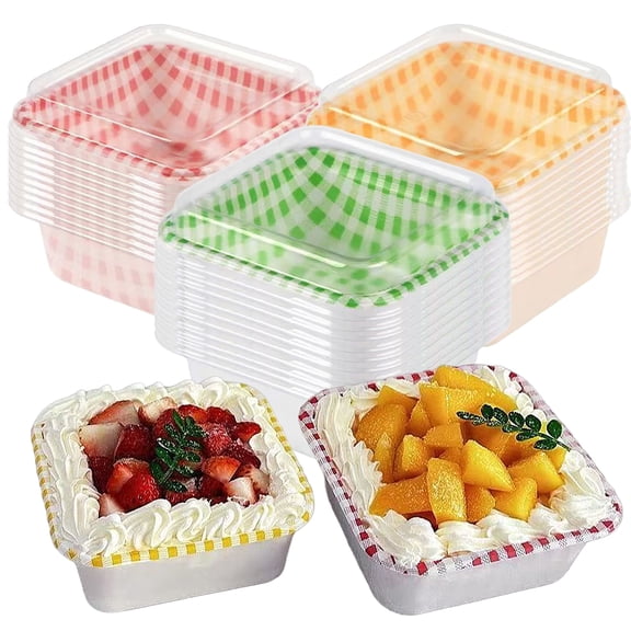 30 Pack Plaid Dessert Boxes with Clear Lids Pink/Green/Yellow White Bakery Gift Boxes with Window for Cookies, Candy, and Mini Cakes Ideal for Summer Gift Giving & Bakery Packaging