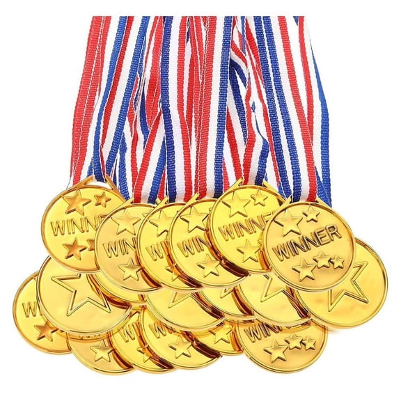 30 Pack Plastic Medal With Ribbon, Award Prize for Classroom and Sports Event, Birthday Party Game Trophy Decoration 13 Inch