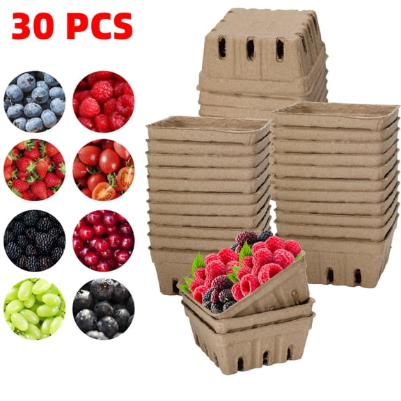30 Pack Pulp Fiber Berry Basket Produce Vented Container for Fruit and Vegetable, Farmer Market, Grocery Stores and Backyard Party