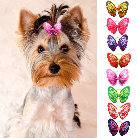 30-Pack Puppy Yorkie Dog Hair Bows with Rubber Band Pet Grooming Products Mix Colors Butterfly Patterns Pet Hair Bows Dog Accessories
