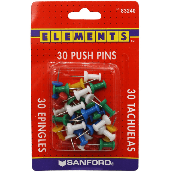 30 Pack Push Pin Set, Durable Plastic Pins with Stainless Steel Tips, Perfect for Corkboards, Cubicle Walls, Ideal for Home, Office to Organize Notes, Coupons, Artwork, Reminders, Mix