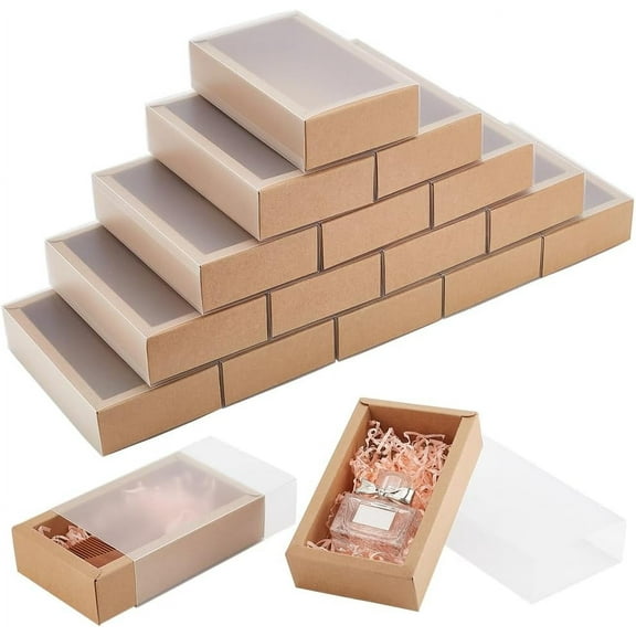 30 Pack Rectangle Brown Kraft Boxes 6x3x1.5 inch Present Packaging Boxes with Frosted PVC Windows
