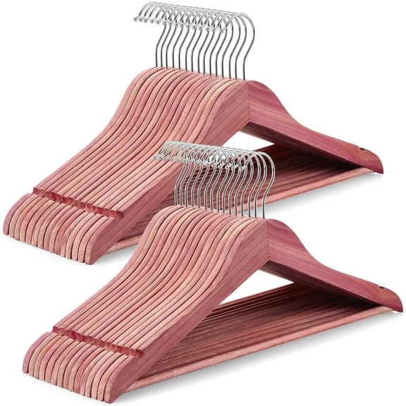 30-Pack Red Cedar Wooden Hangers, Clothes Hangers for Closet, Wood Coat Hanger with Smooth Cut Notches, 360° Swivel Hook