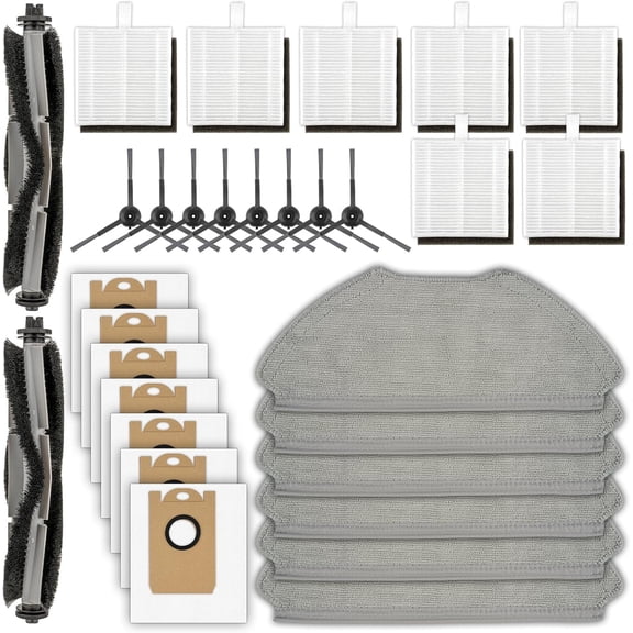 30 Pack Replacement Parts Compatible with Airrobo T20+ T25+ T30+ Robot Vacuum, 2 Roller Brushes, 8 Side Brushes, 7 Dust Bags, Hepa Filters, 6 Mop Pads