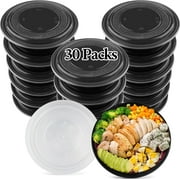 30-Pack Reusable Meal Prep Containers Microwave Safe Food Storage Containers with Lids, Round Take Out Disposable Plastic Bento Lunch Box To Go Meal Prep Bowls, BPA-Free