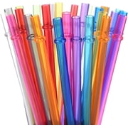 30-Pack Reusable Plastic Drinking Straws, 10.5 inches Long Colored Tumbler Replacement Straws with Cleaning Brush