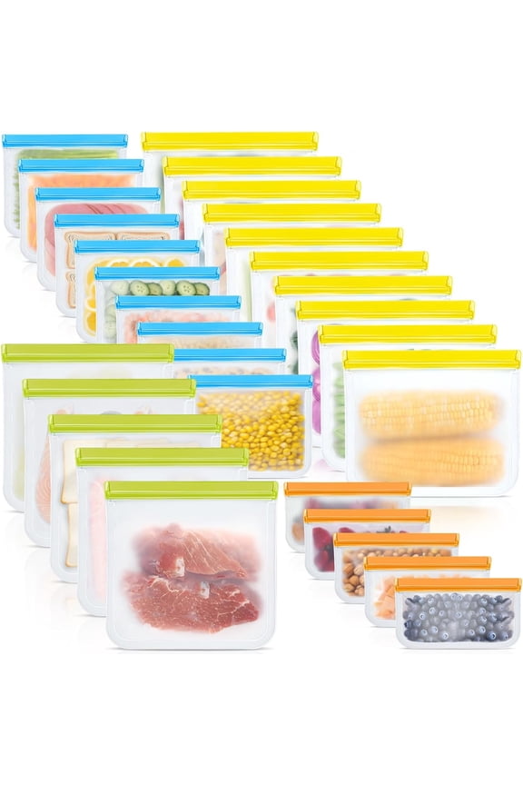 30 Pack Reusable Silicone Food Storage Bags, 4 Size Leak proof Dishwasher Safe Freezer Bag for Containers Lunch Bags Sandwich, Marinate Meat, Fruit